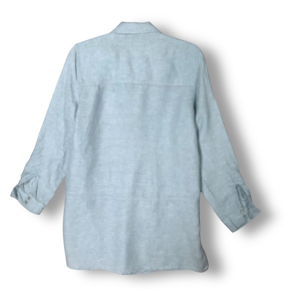 Tahari Linen Tunic Blouse Sz M Button Down Lagenlook Coastal Blue - Picture 5 of 9